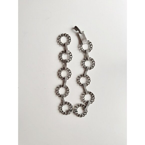SUZI ROHER Silver Tone Metallic Leather Chain Link Belt, One Size - Picture 2 of 8